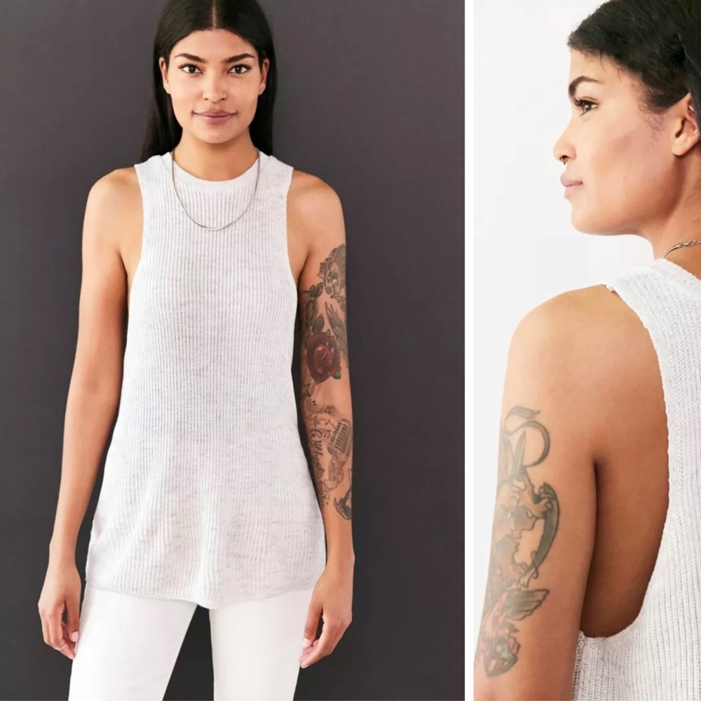 Silence + Noise Sophia Sweater-Knit Muscle Tee White Racerback Tank Top S